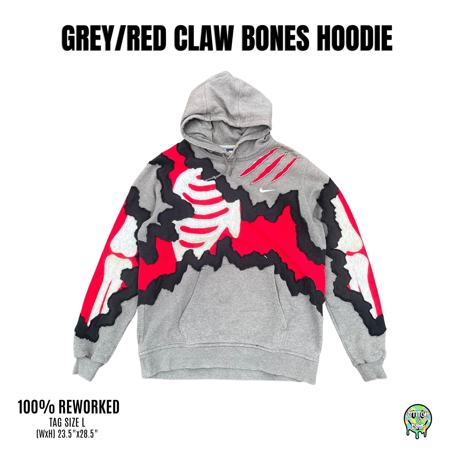 Grey/Red Claw Bones Hoodie (L)