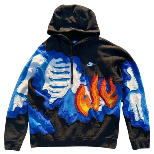 Black/Blue Flame Bones Hoodie (L)