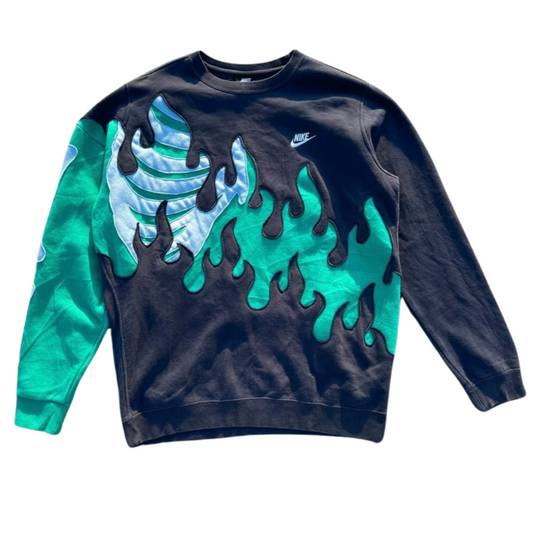 Navy Drip Flame Bone Crewneck (L)