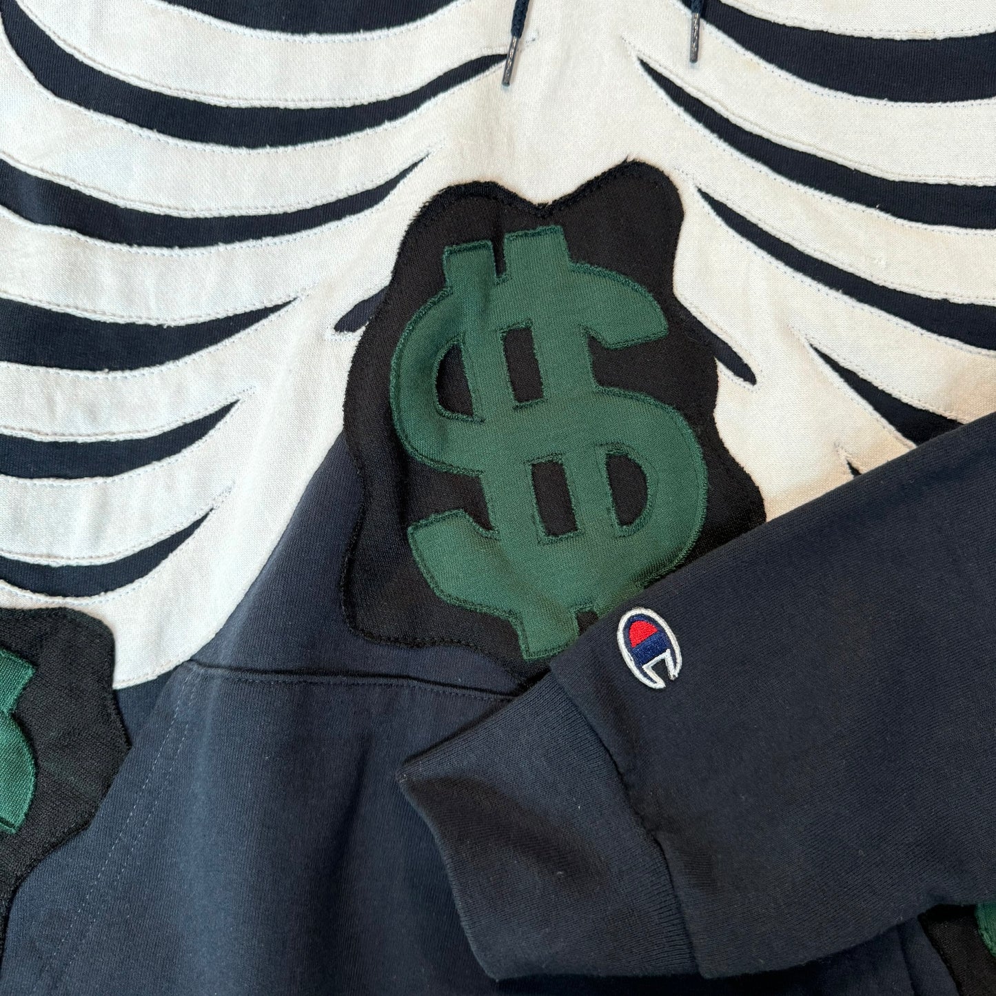 Navy Money Bones Champion Hoodie Size Extra Large (XL)