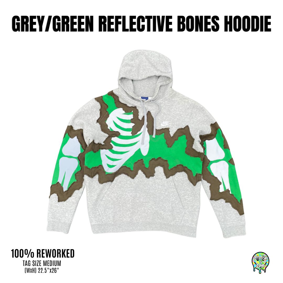 Grey/Green Reflective Bones Hoodie (M)